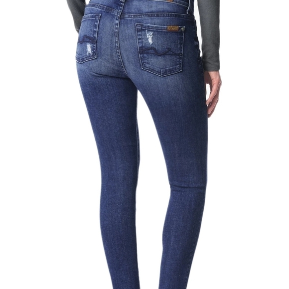 7 for all Mankind Ankle Skinny Jeans Lake Blue Size 24 - Picture 2 of 5